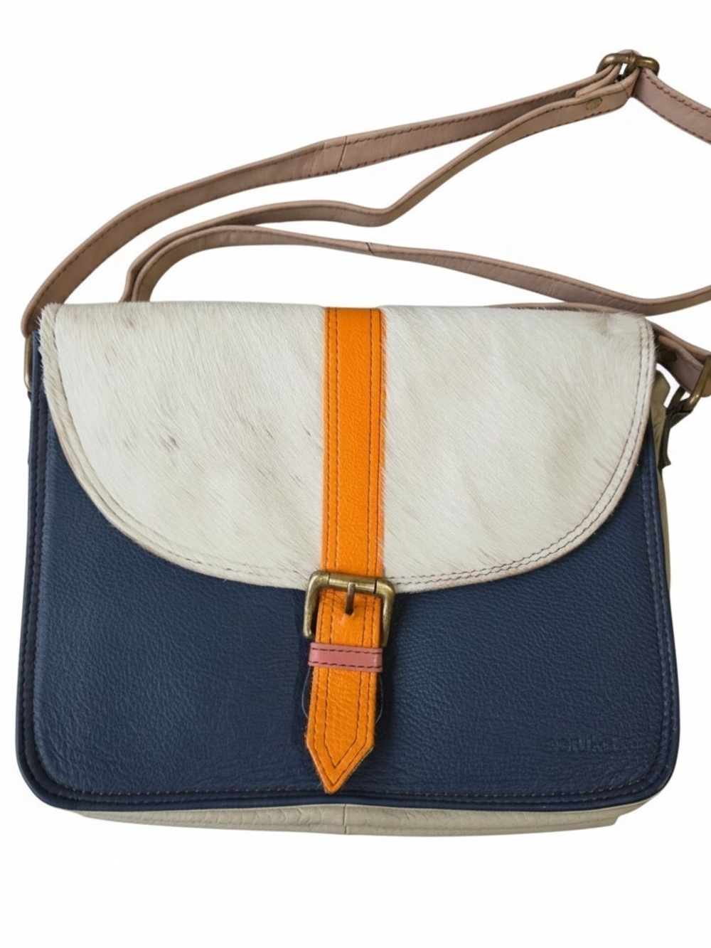 Soruka Recycled Leather Hair-On Cowhide Colorblock Crossbody Bag OOAK